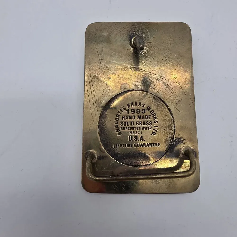Vintage 1989 Mud Mountain Hanson Dams Solid Brass Belt Buckle USA